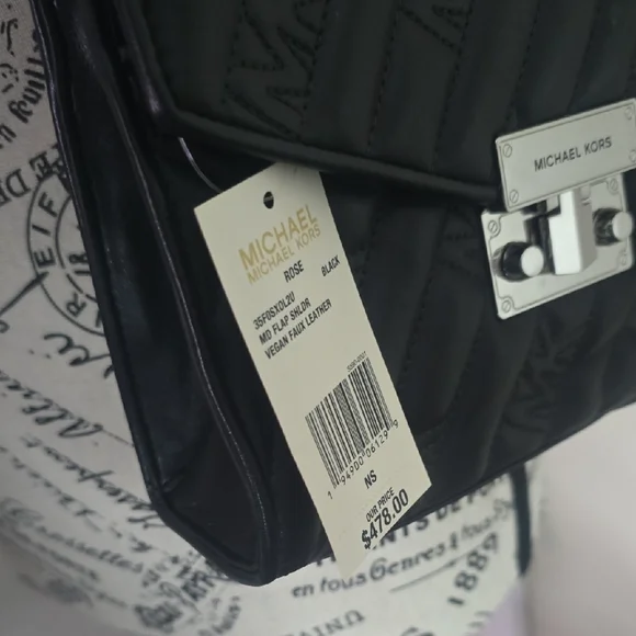 MICHAEL Michael Kors Black Quilted MK Shoulder/Crossbody Flap Bag (NWT)🩶🖤🩶 - Picture 5 of 15